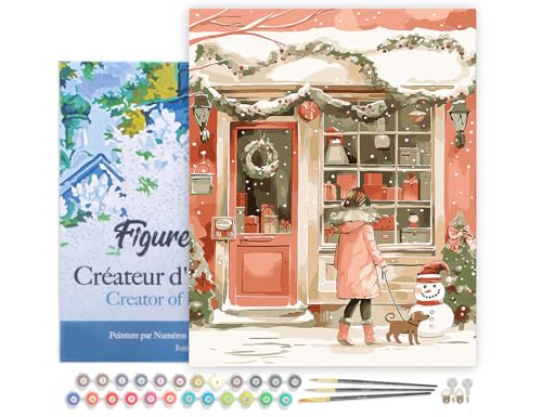 Figured'Art Malen Nach Zahlen Erwachsene Mit Rahmen Weihnachtsspaziergang mit Hund - Paint by Numbers Basteln DIY Bastelset 40x50cm - Leinwand gespannt auf Holzrahmen Figured'Art Malen Nach Zahlen Erwachsene Mit Rahmen Weihnachtsspaziergang mit Hund - Paint by Numbers Basteln DIY Bastelset 40x50cm - Leinwand gespannt auf Holzrahmen von Figured'Art