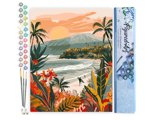 Figured'Art Malen Nach Zahlen Erwachsene Tropischer Strand - Paint by Numbers Basteln DIY Bastelset 40x50cm ohne Holzrahmen von Figured'Art