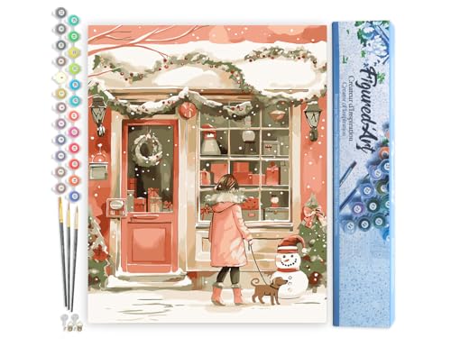 Figured'Art Malen Nach Zahlen Erwachsene Weihnachtsspaziergang mit Hund - Paint by Numbers Basteln DIY Bastelset 40x50cm ohne Holzrahmen Figured'Art Malen Nach Zahlen Erwachsene Weihnachtsspaziergang mit Hund - Paint by Numbers Basteln DIY Bastelset 40x50cm ohne Holzrahmen von Figured'Art