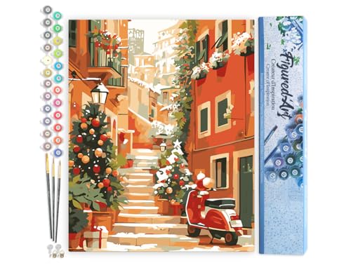 Figured'Art Malen Nach Zahlen Erwachsene Weihnachtsszene auf der Treppe - Paint by Numbers Basteln DIY Bastelset 40x50cm ohne Holzrahmen Figured'Art Malen Nach Zahlen Erwachsene Weihnachtsszene auf der Treppe - Paint by Numbers Basteln DIY Bastelset 40x50cm ohne Holzrahmen von Figured'Art