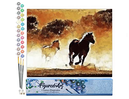 Figured'Art Malen Nach Zahlen Erwachsene Wilde Pferde - Paint by Numbers Basteln DIY Bastelset 40x50cm ohne Holzrahmen von Figured'Art