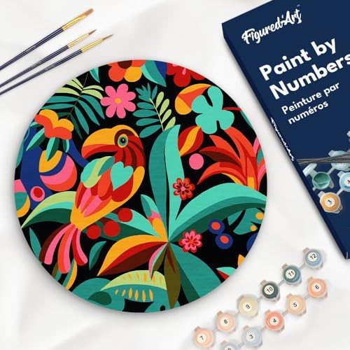 Figured'Art Malen nach Zahlen für Erwachsene auf einer Holzscheibe von 30 cm Durchmesser - Abstrakter Tukan - Paint by Numbers Basteln DIY Bastelset Figured'Art Malen nach Zahlen für Erwachsene auf einer Holzscheibe von 30 cm Durchmesser - Abstrakter Tukan - Paint by Numbers Basteln DIY Bastelset von Figured'Art