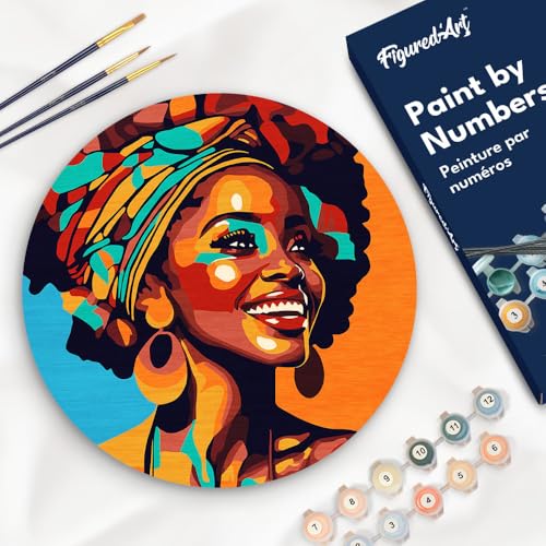 Figured'Art Malen nach Zahlen für Erwachsene auf einer Holzscheibe von 30 cm Durchmesser - Afrikanische Königin Pop Art - Paint by Numbers Basteln DIY Bastelset Figured'Art Malen nach Zahlen für Erwachsene auf einer Holzscheibe von 30 cm Durchmesser - Afrikanische Königin Pop Art - Paint by Numbers Basteln DIY Bastelset von Figured'Art