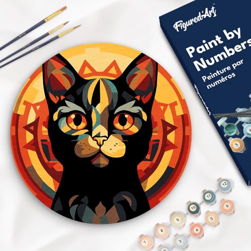 Figured'Art Malen nach Zahlen für Erwachsene auf einer Holzscheibe von 30 cm Durchmesser - Art-Deco-Schwarze Katze - Paint by Numbers Basteln DIY Bastelset Figured'Art Malen nach Zahlen für Erwachsene auf einer Holzscheibe von 30 cm Durchmesser - Art-Deco-Schwarze Katze - Paint by Numbers Basteln DIY Bastelset von Figured'Art
