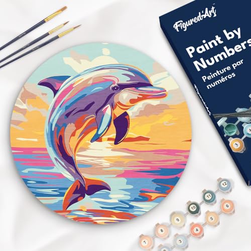 Figured'Art Malen nach Zahlen für Erwachsene auf einer Holzscheibe von 30 cm Durchmesser - Delfin - Paint by Numbers Basteln DIY Bastelset Figured'Art Malen nach Zahlen für Erwachsene auf einer Holzscheibe von 30 cm Durchmesser - Delfin - Paint by Numbers Basteln DIY Bastelset von Figured'Art