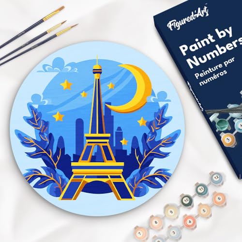 Figured'Art Malen nach Zahlen für Erwachsene auf einer Holzscheibe von 30 cm Durchmesser - Eiffelturm - Paint by Numbers Basteln DIY Bastelset Figured'Art Malen nach Zahlen für Erwachsene auf einer Holzscheibe von 30 cm Durchmesser - Eiffelturm - Paint by Numbers Basteln DIY Bastelset von Figured'Art