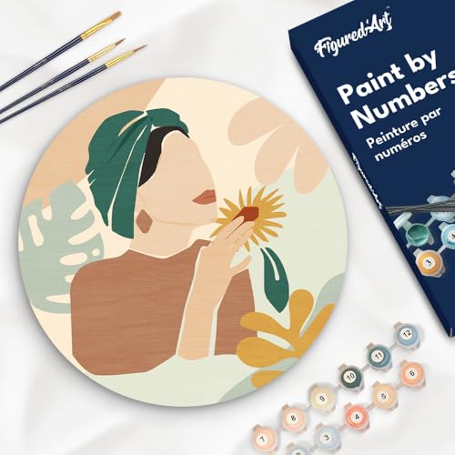 Figured'Art Malen nach Zahlen für Erwachsene auf einer Holzscheibe von 30 cm Durchmesser - Frau mit grünem Turban - Paint by Numbers Basteln DIY Bastelset Figured'Art Malen nach Zahlen für Erwachsene auf einer Holzscheibe von 30 cm Durchmesser - Frau mit grünem Turban - Paint by Numbers Basteln DIY Bastelset von Figured'Art