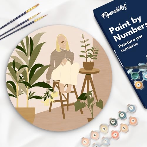 Figured'Art Malen nach Zahlen für Erwachsene auf einer Holzscheibe von 30 cm Durchmesser - Frau und Strauß - Paint by Numbers Basteln DIY Bastelset Figured'Art Malen nach Zahlen für Erwachsene auf einer Holzscheibe von 30 cm Durchmesser - Frau und Strauß - Paint by Numbers Basteln DIY Bastelset von Figured'Art