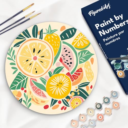 Figured'Art Malen nach Zahlen für Erwachsene auf einer Holzscheibe von 30 cm Durchmesser - Früchte - Paint by Numbers Basteln DIY Bastelset Figured'Art Malen nach Zahlen für Erwachsene auf einer Holzscheibe von 30 cm Durchmesser - Früchte - Paint by Numbers Basteln DIY Bastelset von Figured'Art