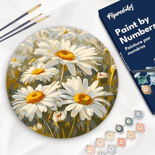 Figured'Art Malen nach Zahlen für Erwachsene auf einer Holzscheibe von 30 cm Durchmesser - Gänseblümchen - Paint by Numbers Basteln DIY Bastelset Figured'Art Malen nach Zahlen für Erwachsene auf einer Holzscheibe von 30 cm Durchmesser - Gänseblümchen - Paint by Numbers Basteln DIY Bastelset von Figured'Art