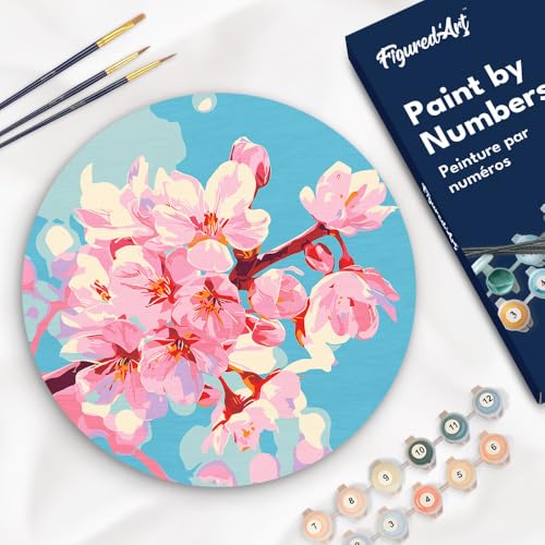 Figured'Art Malen nach Zahlen für Erwachsene auf einer Holzscheibe von 30 cm Durchmesser - Kirschblüte - Paint by Numbers Basteln DIY Bastelset Figured'Art Malen nach Zahlen für Erwachsene auf einer Holzscheibe von 30 cm Durchmesser - Kirschblüte - Paint by Numbers Basteln DIY Bastelset von Figured'Art