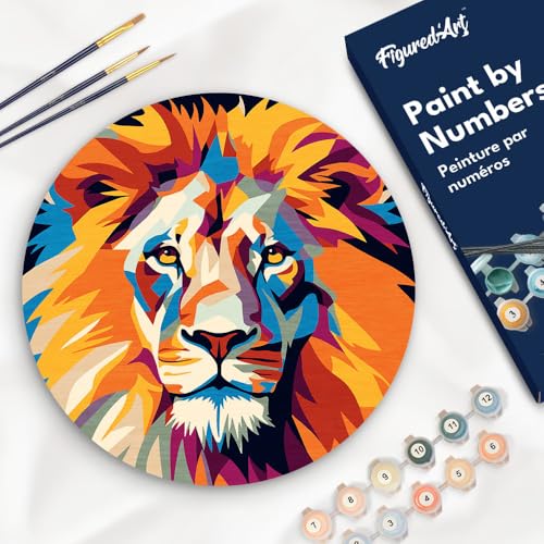 Figured'Art Malen nach Zahlen für Erwachsene auf einer Holzscheibe von 30 cm Durchmesser - Löwe - Paint by Numbers Basteln DIY Bastelset Figured'Art Malen nach Zahlen für Erwachsene auf einer Holzscheibe von 30 cm Durchmesser - Löwe - Paint by Numbers Basteln DIY Bastelset von Figured'Art