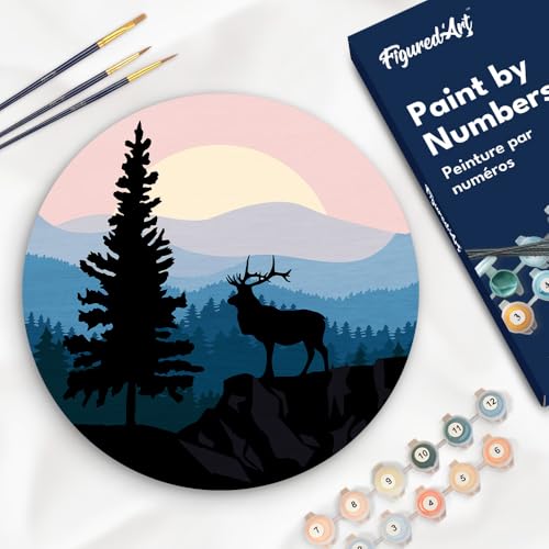 Figured'Art Malen nach Zahlen für Erwachsene auf einer Holzscheibe von 30 cm Durchmesser - Majestätischer Hirsch und Landschaft - Paint by Numbers Basteln DIY Bastelset Figured'Art Malen nach Zahlen für Erwachsene auf einer Holzscheibe von 30 cm Durchmesser - Majestätischer Hirsch und Landschaft - Paint by Numbers Basteln DIY Bastelset von Figured'Art