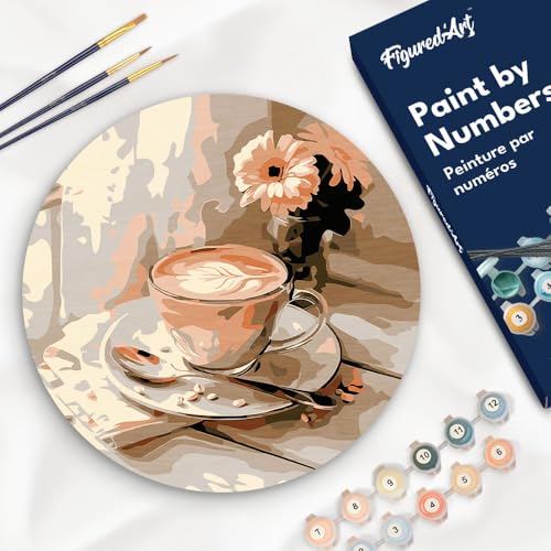 Figured'Art Malen nach Zahlen für Erwachsene auf einer Holzscheibe von 30 cm Durchmesser - Morgenkaffee - Paint by Numbers Basteln DIY Bastelset Figured'Art Malen nach Zahlen für Erwachsene auf einer Holzscheibe von 30 cm Durchmesser - Morgenkaffee - Paint by Numbers Basteln DIY Bastelset von Figured'Art