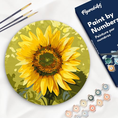 Figured'Art Malen nach Zahlen für Erwachsene auf einer Holzscheibe von 30 cm Durchmesser - Sonnenblume - Paint by Numbers Basteln DIY Bastelset Figured'Art Malen nach Zahlen für Erwachsene auf einer Holzscheibe von 30 cm Durchmesser - Sonnenblume - Paint by Numbers Basteln DIY Bastelset von Figured'Art