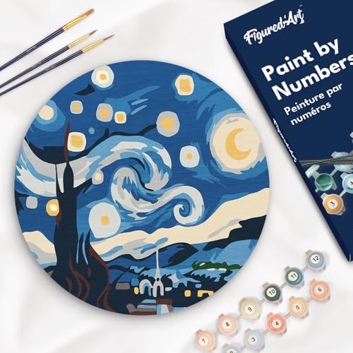Figured'Art Malen nach Zahlen für Erwachsene auf einer Holzscheibe von 30 cm Durchmesser - Sternennacht - Paint by Numbers Basteln DIY Bastelset Figured'Art Malen nach Zahlen für Erwachsene auf einer Holzscheibe von 30 cm Durchmesser - Sternennacht - Paint by Numbers Basteln DIY Bastelset von Figured'Art