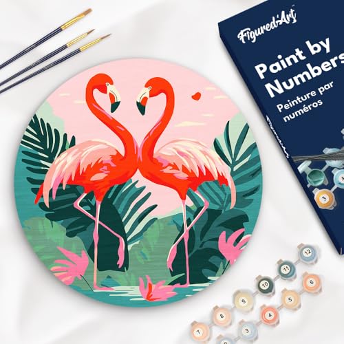 Figured'Art Malen nach Zahlen für Erwachsene auf einer Holzscheibe von 30 cm Durchmesser - Tropische Flamingos - Paint by Numbers Basteln DIY Bastelset Figured'Art Malen nach Zahlen für Erwachsene auf einer Holzscheibe von 30 cm Durchmesser - Tropische Flamingos - Paint by Numbers Basteln DIY Bastelset von Figured'Art