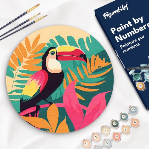 Figured'Art Malen nach Zahlen für Erwachsene auf einer Holzscheibe von 30 cm Durchmesser - Tropischer Tukan - Paint by Numbers Basteln DIY Bastelset Figured'Art Malen nach Zahlen für Erwachsene auf einer Holzscheibe von 30 cm Durchmesser - Tropischer Tukan - Paint by Numbers Basteln DIY Bastelset von Figured'Art