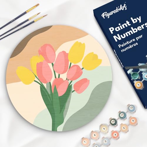 Figured'Art Malen nach Zahlen für Erwachsene auf einer Holzscheibe von 30 cm Durchmesser - Tulpenstrauß - Paint by Numbers Basteln DIY Bastelset Figured'Art Malen nach Zahlen für Erwachsene auf einer Holzscheibe von 30 cm Durchmesser - Tulpenstrauß - Paint by Numbers Basteln DIY Bastelset von Figured'Art
