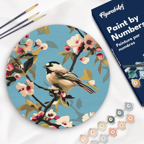 Figured'Art Malen nach Zahlen für Erwachsene auf einer Holzscheibe von 30 cm Durchmesser - Vogel auf einem Ast - Paint by Numbers Basteln DIY Bastelset Figured'Art Malen nach Zahlen für Erwachsene auf einer Holzscheibe von 30 cm Durchmesser - Vogel auf einem Ast - Paint by Numbers Basteln DIY Bastelset von Figured'Art