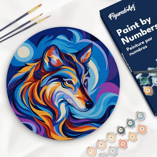 Figured'Art Malen nach Zahlen für Erwachsene auf einer Holzscheibe von 30 cm Durchmesser - Wolf - Paint by Numbers Basteln DIY Bastelset Figured'Art Malen nach Zahlen für Erwachsene auf einer Holzscheibe von 30 cm Durchmesser - Wolf - Paint by Numbers Basteln DIY Bastelset von Figured'Art