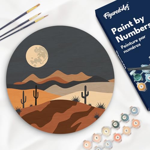 Figured'Art Malen nach Zahlen für Erwachsene auf einer Holzscheibe von 30 cm Durchmesser - Wüstenmondlicht - Paint by Numbers Basteln DIY Bastelset Figured'Art Malen nach Zahlen für Erwachsene auf einer Holzscheibe von 30 cm Durchmesser - Wüstenmondlicht - Paint by Numbers Basteln DIY Bastelset von Figured'Art