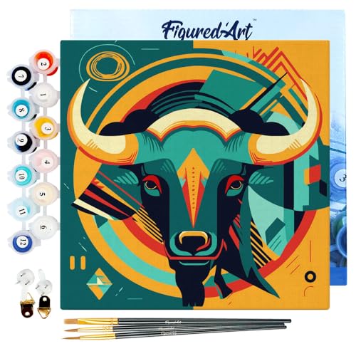 Figured'Art Mini Malen Nach Zahlen Erwachsene Mit Rahmen 20x20cm Kleines Format - Abstrakter Art-Deco-Stier - Paint by Numbers Basteln DIY Bastelset Leinwand gespannt auf Holzrahmen Figured'Art Mini Malen Nach Zahlen Erwachsene Mit Rahmen 20x20cm Kleines Format - Abstrakter Art-Deco-Stier - Paint by Numbers Basteln DIY Bastelset Leinwand gespannt auf Holzrahmen von Figured'Art