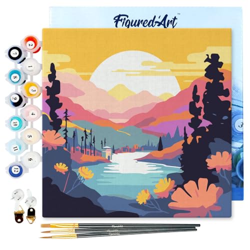 Figured'Art Mini Malen Nach Zahlen Erwachsene Mit Rahmen 20x20cm Kleines Format - Bunter Sonnenuntergang am See - Paint by Numbers Basteln DIY Bastelset Leinwand gespannt auf Holzrahmen Figured'Art Mini Malen Nach Zahlen Erwachsene Mit Rahmen 20x20cm Kleines Format - Bunter Sonnenuntergang am See - Paint by Numbers Basteln DIY Bastelset Leinwand gespannt auf Holzrahmen von Figured'Art