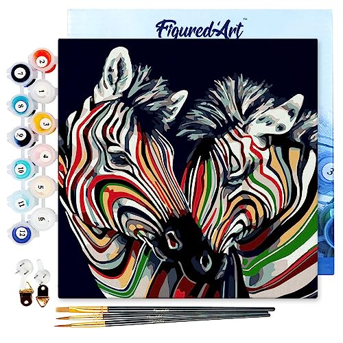 Figured'Art Mini Malen Nach Zahlen Erwachsene Mit Rahmen 20x20cm Kleines Format - Buntes Zebrapaar - Paint by Numbers Basteln DIY Bastelset Leinwand gespannt auf Holzrahmen Figured'Art Mini Malen Nach Zahlen Erwachsene Mit Rahmen 20x20cm Kleines Format - Buntes Zebrapaar - Paint by Numbers Basteln DIY Bastelset Leinwand gespannt auf Holzrahmen von Figured'Art