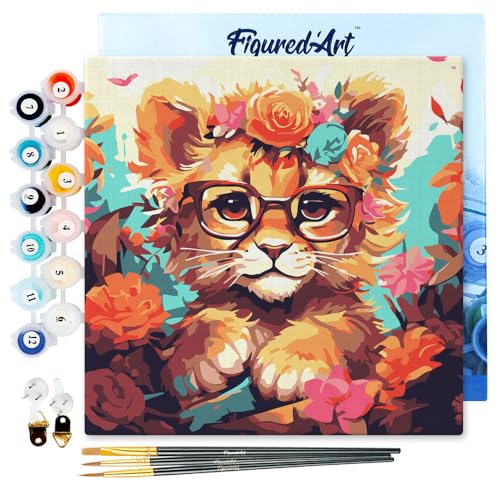 Figured'Art Mini Malen Nach Zahlen Erwachsene Mit Rahmen 20x20cm Kleines Format - Fantasie-Löwenjunges und Blumen - Paint by Numbers Basteln DIY Bastelset Leinwand gespannt auf Holzrahmen Figured'Art Mini Malen Nach Zahlen Erwachsene Mit Rahmen 20x20cm Kleines Format - Fantasie-Löwenjunges und Blumen - Paint by Numbers Basteln DIY Bastelset Leinwand gespannt auf Holzrahmen von Figured'Art