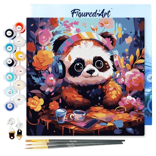 Figured'Art Mini Malen Nach Zahlen Erwachsene Mit Rahmen 20x20cm Kleines Format - Fantasie-Panda und Blumen - Paint by Numbers Basteln DIY Bastelset Leinwand gespannt auf Holzrahmen Figured'Art Mini Malen Nach Zahlen Erwachsene Mit Rahmen 20x20cm Kleines Format - Fantasie-Panda und Blumen - Paint by Numbers Basteln DIY Bastelset Leinwand gespannt auf Holzrahmen von Figured'Art