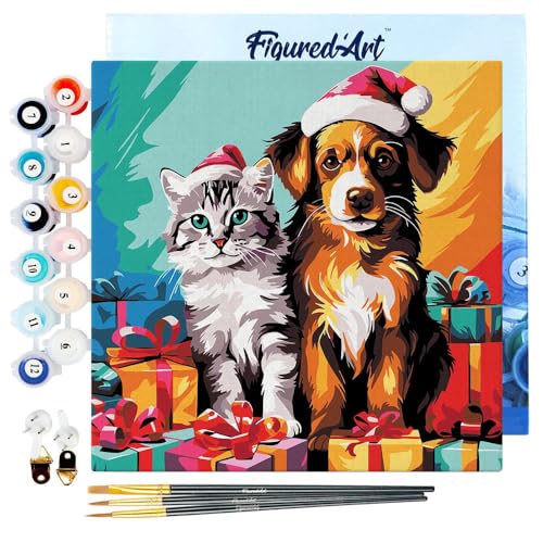 Figured'Art Mini Malen Nach Zahlen Erwachsene Mit Rahmen 20x20cm Kleines Format - Festliche Katze & Hund - Paint by Numbers Basteln DIY Bastelset Leinwand gespannt auf Holzrahmen Figured'Art Mini Malen Nach Zahlen Erwachsene Mit Rahmen 20x20cm Kleines Format - Festliche Katze & Hund - Paint by Numbers Basteln DIY Bastelset Leinwand gespannt auf Holzrahmen von Figured'Art