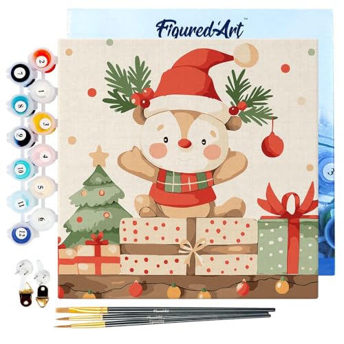 Figured'Art Mini Malen Nach Zahlen Erwachsene Mit Rahmen 20x20cm Kleines Format - Festlicher Geschenk-Bär - Paint by Numbers Basteln DIY Bastelset Leinwand gespannt auf Holzrahmen Figured'Art Mini Malen Nach Zahlen Erwachsene Mit Rahmen 20x20cm Kleines Format - Festlicher Geschenk-Bär - Paint by Numbers Basteln DIY Bastelset Leinwand gespannt auf Holzrahmen von Figured'Art