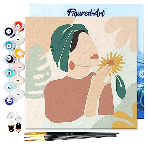 Figured'Art Mini Malen Nach Zahlen Erwachsene Mit Rahmen 20x20cm Kleines Format - Frau mit grünem Turban - Paint by Numbers Basteln DIY Bastelset Leinwand gespannt auf Holzrahmen Figured'Art Mini Malen Nach Zahlen Erwachsene Mit Rahmen 20x20cm Kleines Format - Frau mit grünem Turban - Paint by Numbers Basteln DIY Bastelset Leinwand gespannt auf Holzrahmen von Figured'Art
