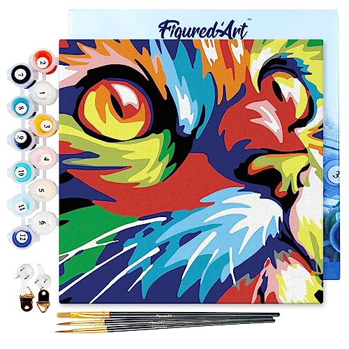 Figured'Art Mini Malen Nach Zahlen Erwachsene Mit Rahmen 20x20cm Kleines Format - Katze Pop Art - Paint by Numbers Basteln DIY Bastelset Leinwand gespannt auf Holzrahmen Figured'Art Mini Malen Nach Zahlen Erwachsene Mit Rahmen 20x20cm Kleines Format - Katze Pop Art - Paint by Numbers Basteln DIY Bastelset Leinwand gespannt auf Holzrahmen von Figured'Art