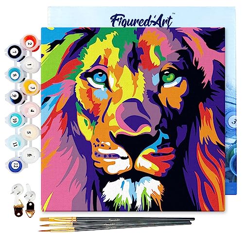 Figured'Art Mini Malen Nach Zahlen Erwachsene Mit Rahmen 20x20cm Kleines Format - Löwe Pop Art - Paint by Numbers Basteln DIY Bastelset Leinwand gespannt auf Holzrahmen Figured'Art Mini Malen Nach Zahlen Erwachsene Mit Rahmen 20x20cm Kleines Format - Löwe Pop Art - Paint by Numbers Basteln DIY Bastelset Leinwand gespannt auf Holzrahmen von Figured'Art