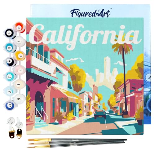 Figured'Art Mini Malen Nach Zahlen Erwachsene Mit Rahmen 20x20cm Kleines Format - Reiseplakat Kalifornien Straße - Paint by Numbers Basteln DIY Bastelset Leinwand gespannt auf Holzrahmen Figured'Art Mini Malen Nach Zahlen Erwachsene Mit Rahmen 20x20cm Kleines Format - Reiseplakat Kalifornien Straße - Paint by Numbers Basteln DIY Bastelset Leinwand gespannt auf Holzrahmen von Figured'Art