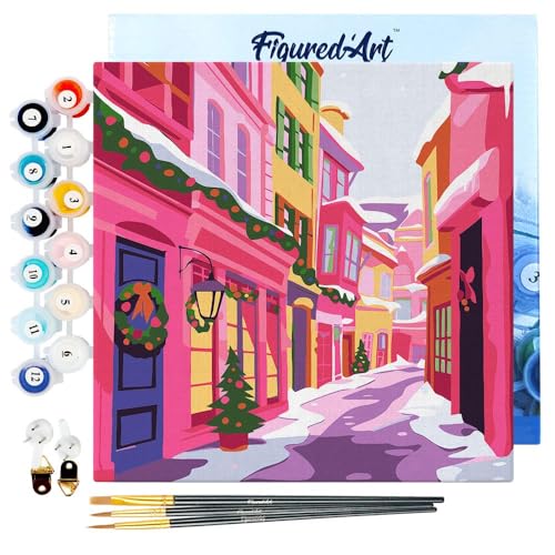 Figured'Art Mini Malen Nach Zahlen Erwachsene Mit Rahmen 20x20cm Kleines Format - Rosa Weihnachtsgasse - Paint by Numbers Basteln DIY Bastelset Leinwand gespannt auf Holzrahmen Figured'Art Mini Malen Nach Zahlen Erwachsene Mit Rahmen 20x20cm Kleines Format - Rosa Weihnachtsgasse - Paint by Numbers Basteln DIY Bastelset Leinwand gespannt auf Holzrahmen von Figured'Art