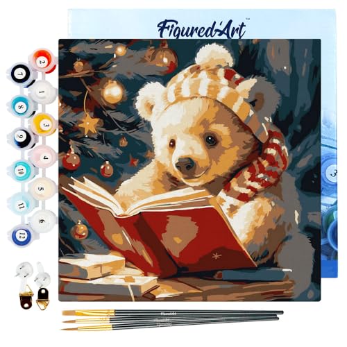 Figured'Art Mini Malen Nach Zahlen Erwachsene Mit Rahmen 20x20cm Kleines Format - Süßer lesender Bär - Paint by Numbers Basteln DIY Bastelset Leinwand gespannt auf Holzrahmen Figured'Art Mini Malen Nach Zahlen Erwachsene Mit Rahmen 20x20cm Kleines Format - Süßer lesender Bär - Paint by Numbers Basteln DIY Bastelset Leinwand gespannt auf Holzrahmen von Figured'Art