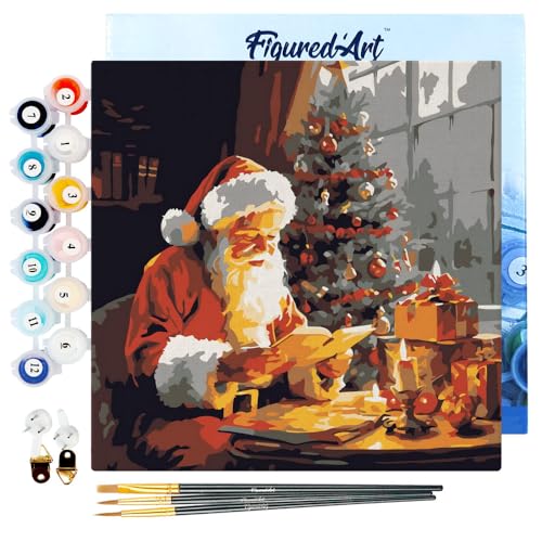 Figured'Art Mini Malen Nach Zahlen Erwachsene Mit Rahmen 20x20cm Kleines Format - Weihnachtsmann beim Lesen - Paint by Numbers Basteln DIY Bastelset Leinwand gespannt auf Holzrahmen Figured'Art Mini Malen Nach Zahlen Erwachsene Mit Rahmen 20x20cm Kleines Format - Weihnachtsmann beim Lesen - Paint by Numbers Basteln DIY Bastelset Leinwand gespannt auf Holzrahmen von Figured'Art
