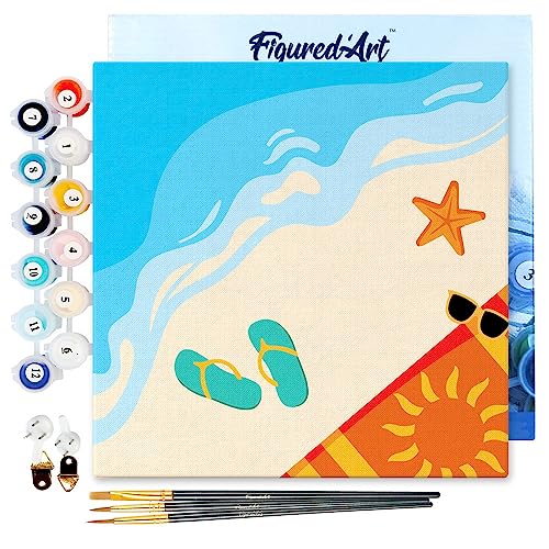 Figured'Art Mini Malen Nach Zahlen Erwachsene Mit Rahmen 20x20cm Kleines Format - Zum Strand - Paint by Numbers Basteln DIY Bastelset Leinwand gespannt auf Holzrahmen Figured'Art Mini Malen Nach Zahlen Erwachsene Mit Rahmen 20x20cm Kleines Format - Zum Strand - Paint by Numbers Basteln DIY Bastelset Leinwand gespannt auf Holzrahmen von Figured'Art