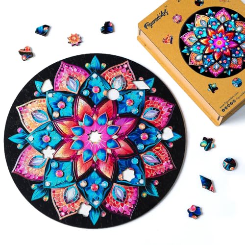 Figured'Art Holzpuzzle Erwachsene und Kinder 200 Teile - Kaleidoskop-Mandala - Originelles Design 28,5x28,5 cm Einzigartige Form mit Premium-Holzkiste Figured'Art Holzpuzzle Erwachsene und Kinder 200 Teile - Kaleidoskop-Mandala - Originelles Design 28,5x28,5 cm Einzigartige Form mit Premium-Holzkiste von Figured'Art