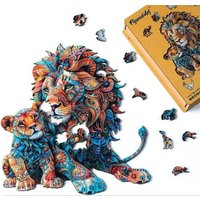 FiguredArt HNWP805 - Holzpuzzle Erwachsene - Löwe und Junges, 200 Teile, 26,9x28,8 cm von FiguredArt