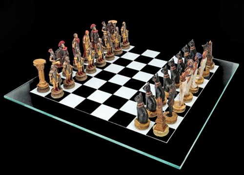 Schachspiel Ägypter vs. Römer bunt handbemalt - Schach Set Glasbrett Schachfiguren Figuren Antike Geschichte von Figuren Shop GmbH
