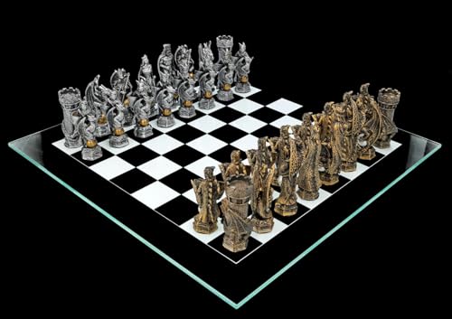 Schachspiel König Arthur Sage Gold vs. Silber - Drachen Ritter Mittelalter Fantasy Schach Set Glasbrett Schachfiguren Figuren Schachspiel König Arthur Sage Gold vs. Silber - Drachen Ritter Mittelalter Fantasy Schach Set Glasbrett Schachfiguren Figuren von Figuren Shop GmbH