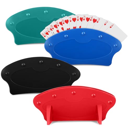 Fiita 4Stück Spielkartenhalter, Kunststoff Spielkarten Rack Hände Freie Spielkarten Halter für Kinder Erwachsene Senioren Kartenspiel Zubehör-Set von 4 (jeweils 1 in blau rot grün schwarz) von Fiita