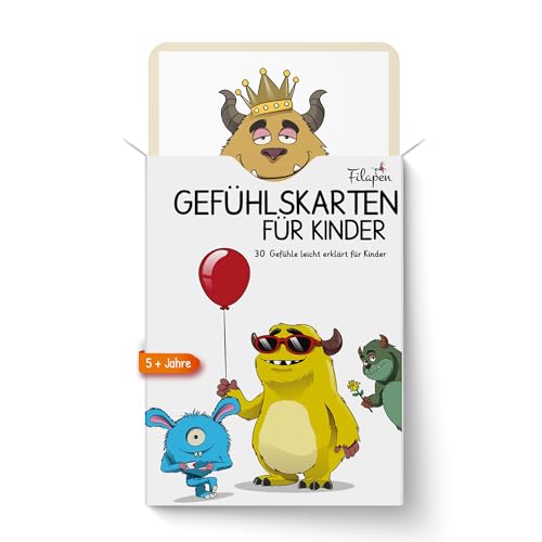 Filapen Gefühlskarten für Kinder [30 Karten + ERKLÄRTEXTE] – Kartenspiel für gefühlsstarke Kinder - Emotionskarten für Selbstregulation – Montessori Pädagogisches Spiel – Fördert soziale Entwicklung von Filapen