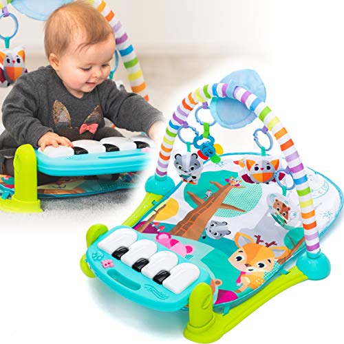 3IN1 Krabbeldecke / Spieldecke Piano mit Bluetooth - Verbindung um Musik von Ihrem Smartphone abzuspielen, Nachtlicht und Spielbogen Baby Gym (Blau) von Fillikid