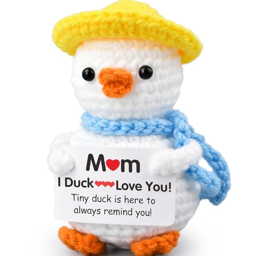 FilmHOO Lustiges Geburtstagsgeschenk für Mutter von Tochter und Sohn, handgefertigt, gehäkelt, niedliche kleine Ente, Stiefmutter, Schwiegermutter, Muttertag, Weihnachtsstrumpffüller von FilmHoo