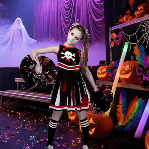 Filvczt Cheerleader Kostüm - Halloween Maskerade Veranstaltungskleidung | Blutiges Cheerleader Outfit Für Mädchen Bühnenauftritt Thematische Events Karneval Geburtstagsparty Filvczt Cheerleader Kostüm - Halloween Maskerade Veranstaltungskleidung | Blutiges Cheerleader Outfit Für Mädchen Bühnenauftritt Thematische Events Karneval Geburtstagsparty von Filvczt